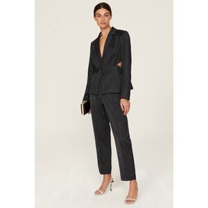 Donna Karan cut out sexy tuxedo satin solid black blazer sz 8 jacket *FLAW
